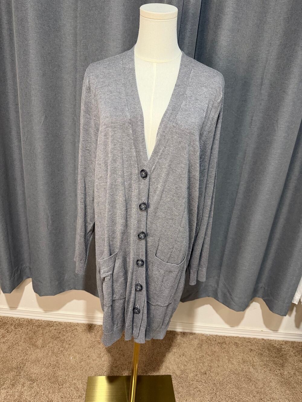 Ellos L Gray Longline Cardigan Soft 2 Pocket